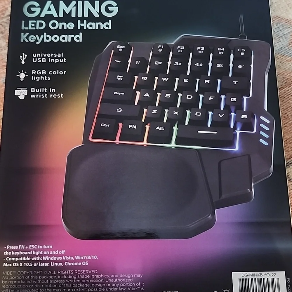 Vibe Led One Hand Gaming Keyboard with RGB Lighting